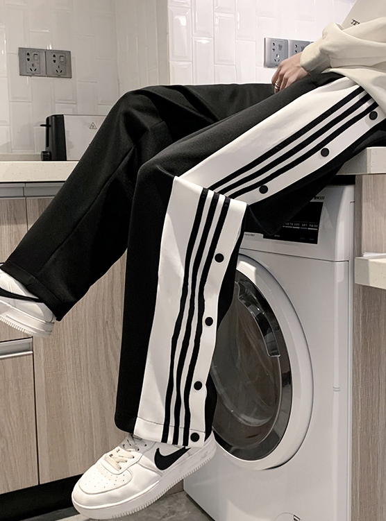 Black Side Striped Button Pants