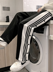 Black Side Striped Button Pants