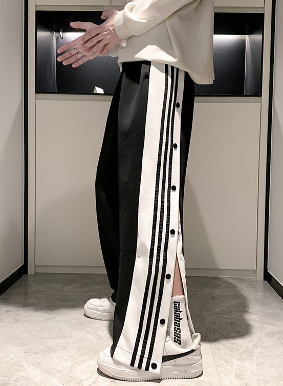Black Side Striped Button Pants