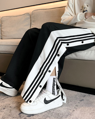 Black Side Striped Button Pants