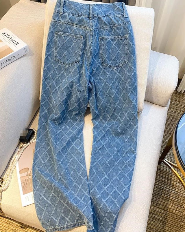 Blue Patterned Square Pocket Jeans