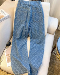 Blue Patterned Square Pocket Jeans