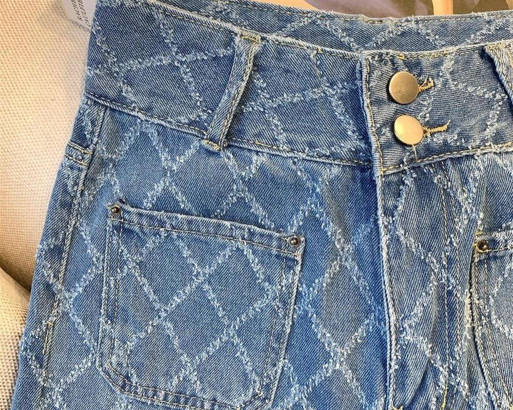 Blue Patterned Square Pocket Jeans