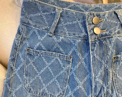 Blue Patterned Square Pocket Jeans