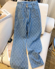 Blue Patterned Square Pocket Jeans