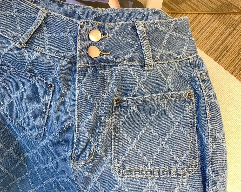 Blue Patterned Square Pocket Jeans