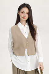 Beige Vest Top With Gold Buttons