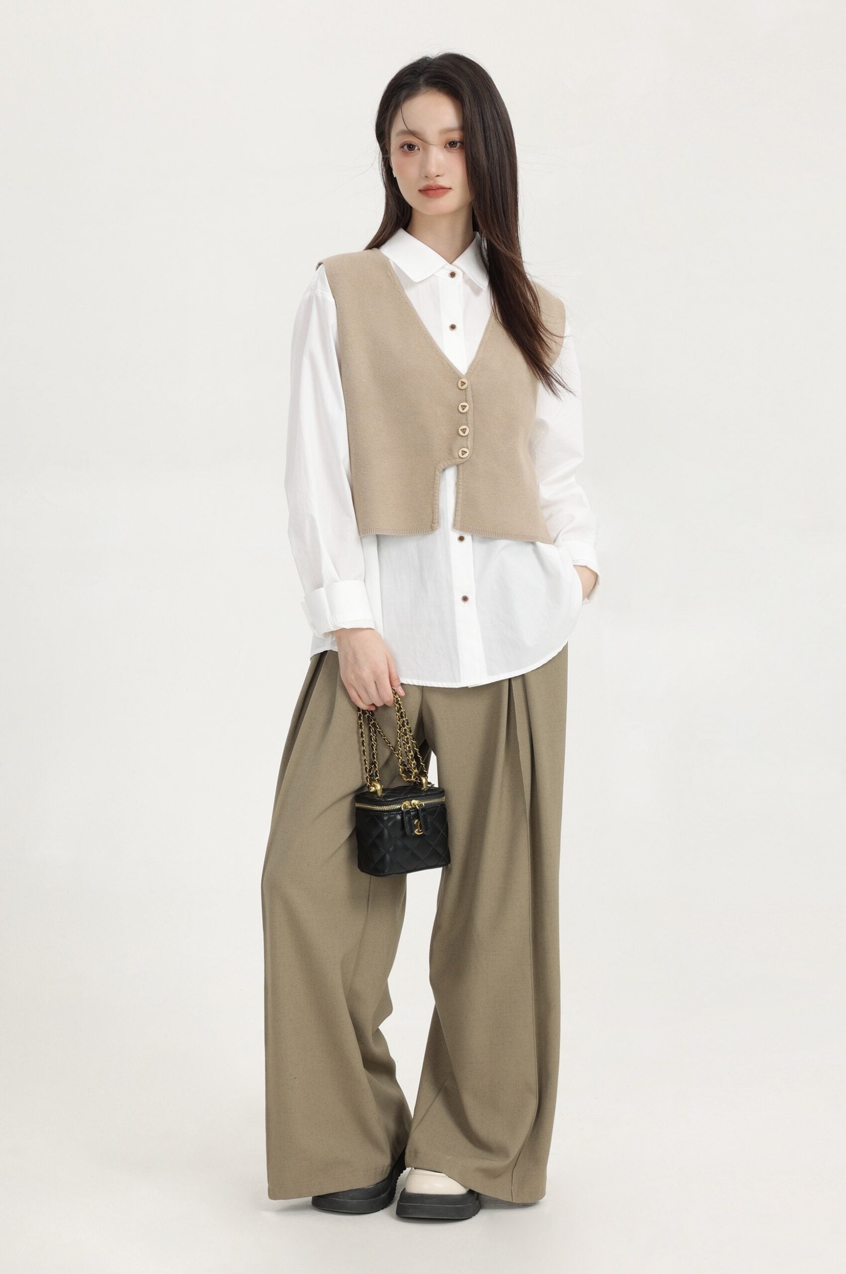 Beige Vest Top With Gold Buttons