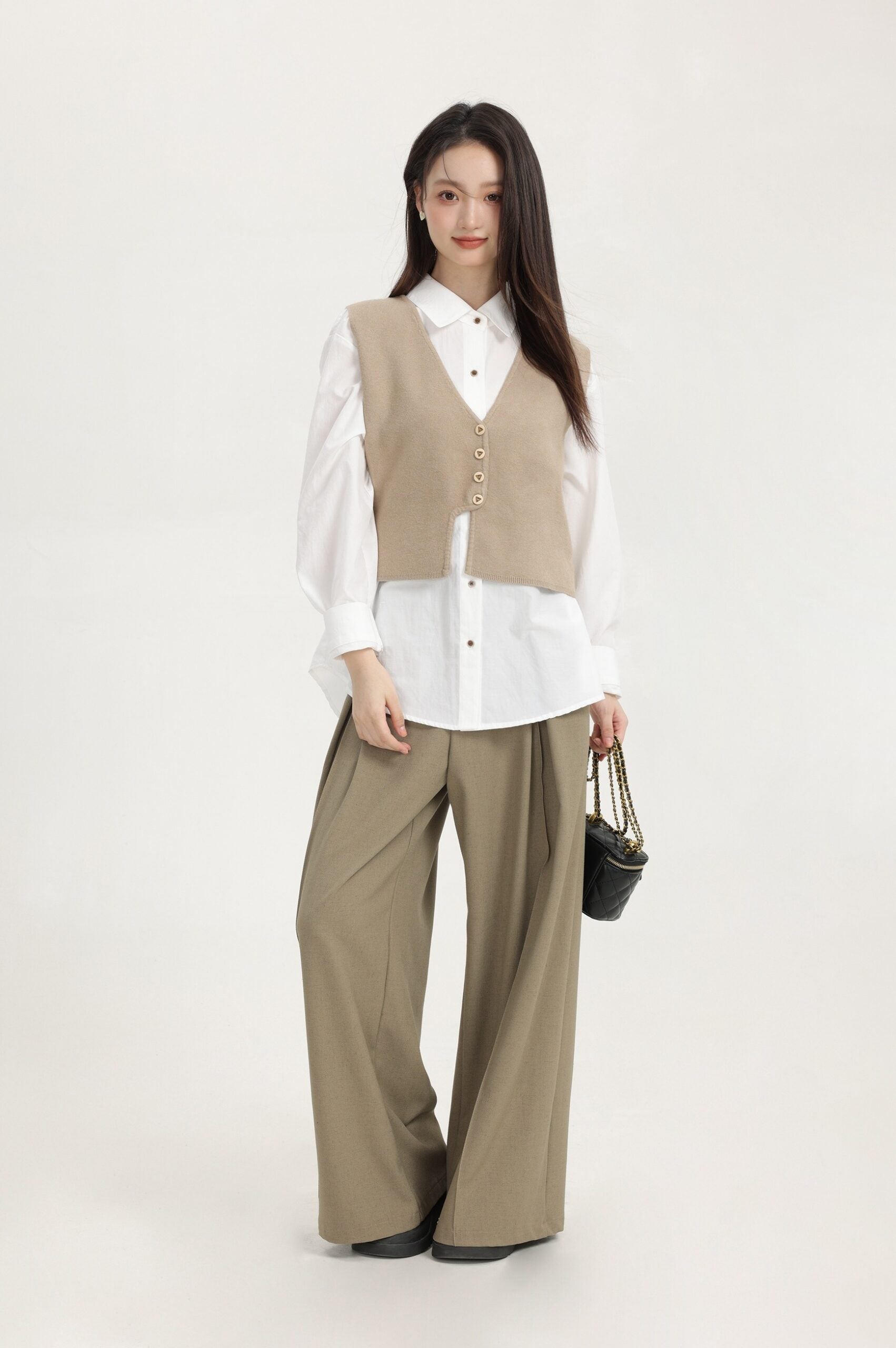 Beige Vest Top With Gold Buttons