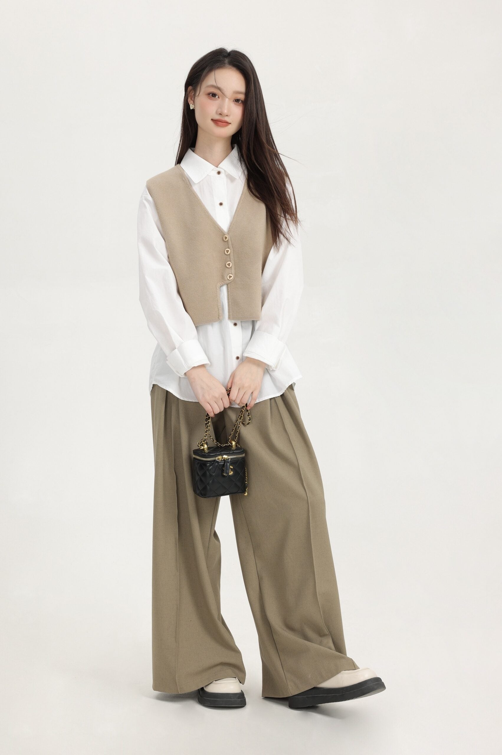 Beige Vest Top With Gold Buttons