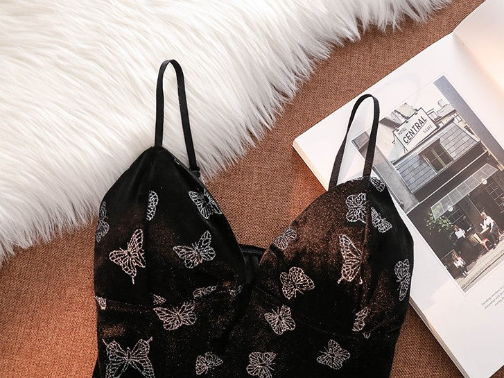 Black Butterfly Crop Top