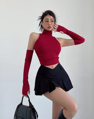 Red Turtleneck Top With Arm Sleeves