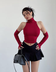 Red Turtleneck Top With Arm Sleeves