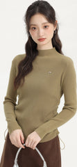 Green Turtleneck Sweater With Side Drawstring And Bow Logo