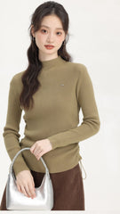 Green Turtleneck Sweater With Side Drawstring And Bow Logo