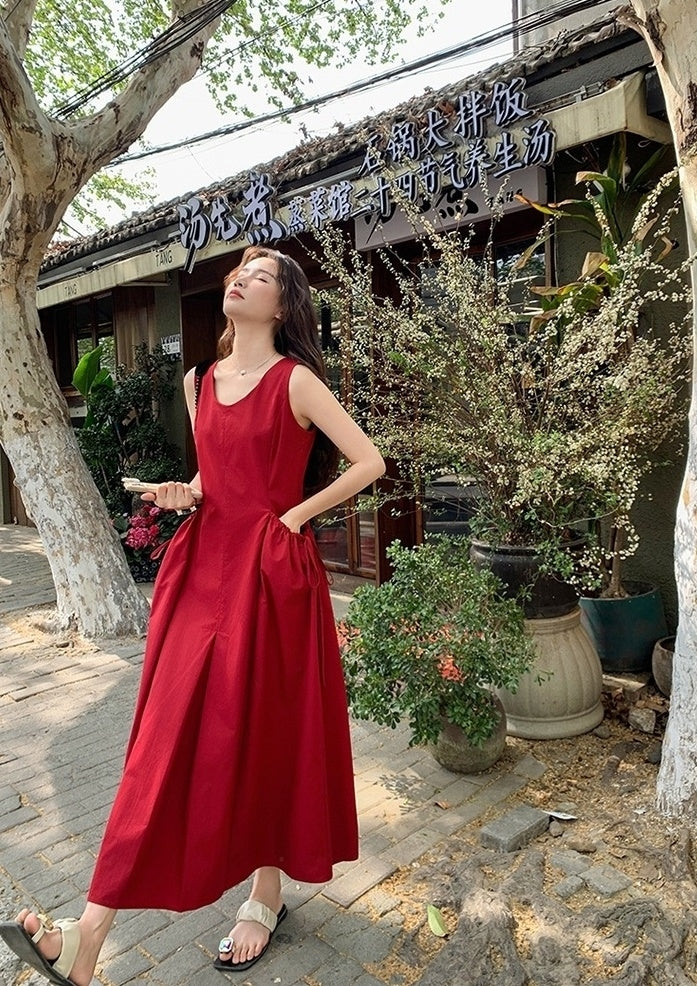 Sleeveless French Style Vacation Maxi Dress