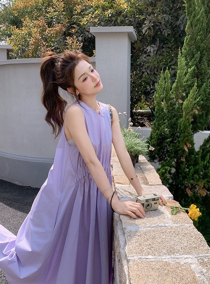 Sleeveless Pleated Maxi Dress Elegant Summer Style