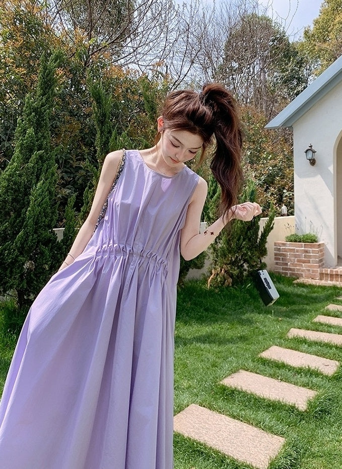 Sleeveless Pleated Maxi Dress Elegant Summer Style