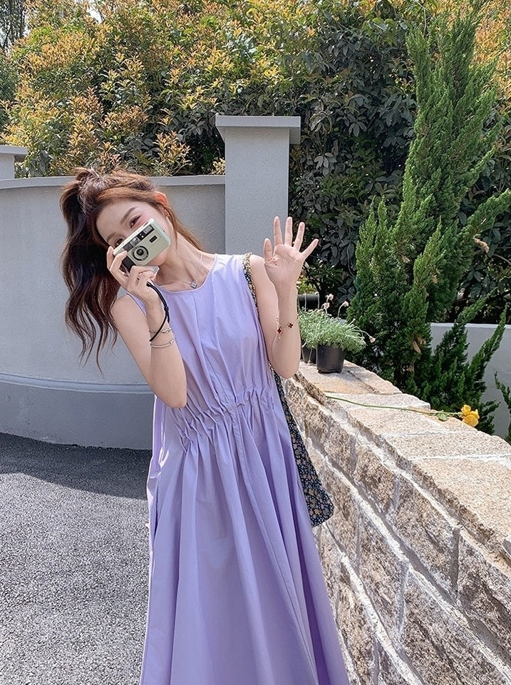 Sleeveless Pleated Maxi Dress Elegant Summer Style