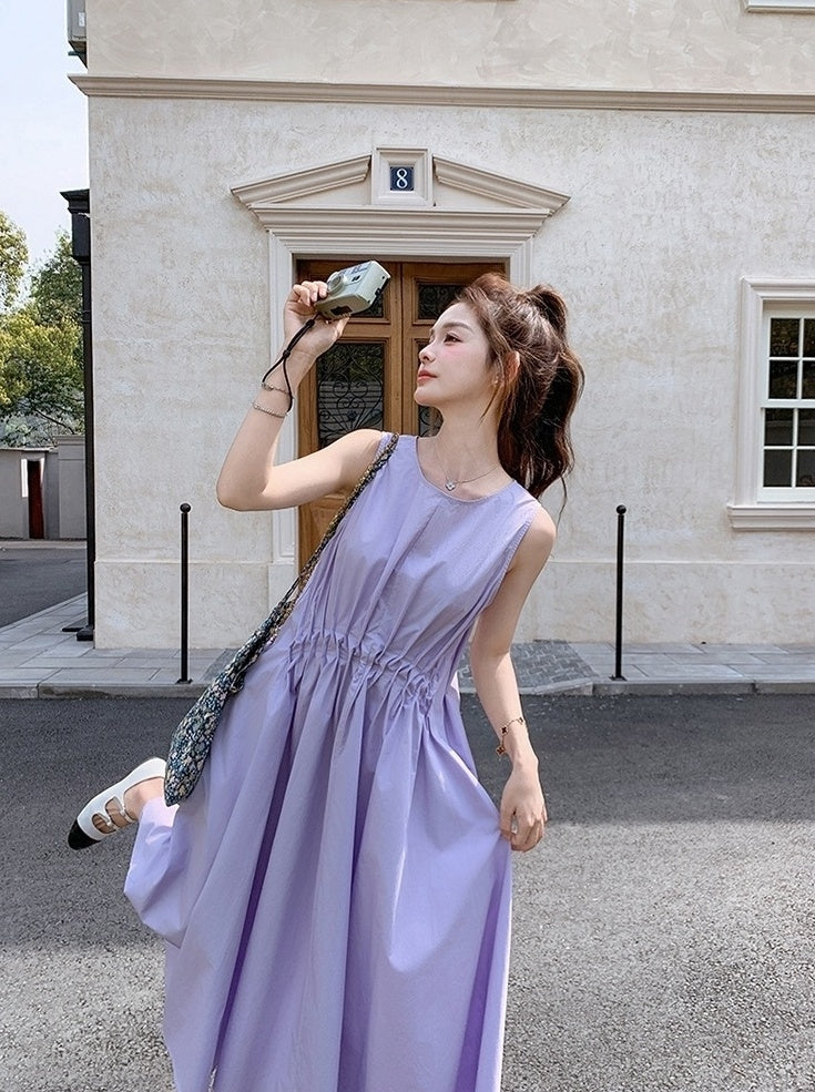 Sleeveless Pleated Maxi Dress Elegant Summer Style