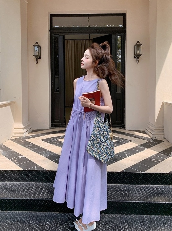 Sleeveless Pleated Maxi Dress Elegant Summer Style