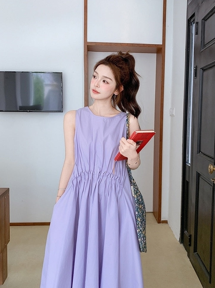 Sleeveless Pleated Maxi Dress Elegant Summer Style