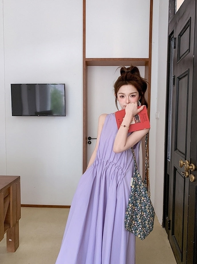 Sleeveless Pleated Maxi Dress Elegant Summer Style