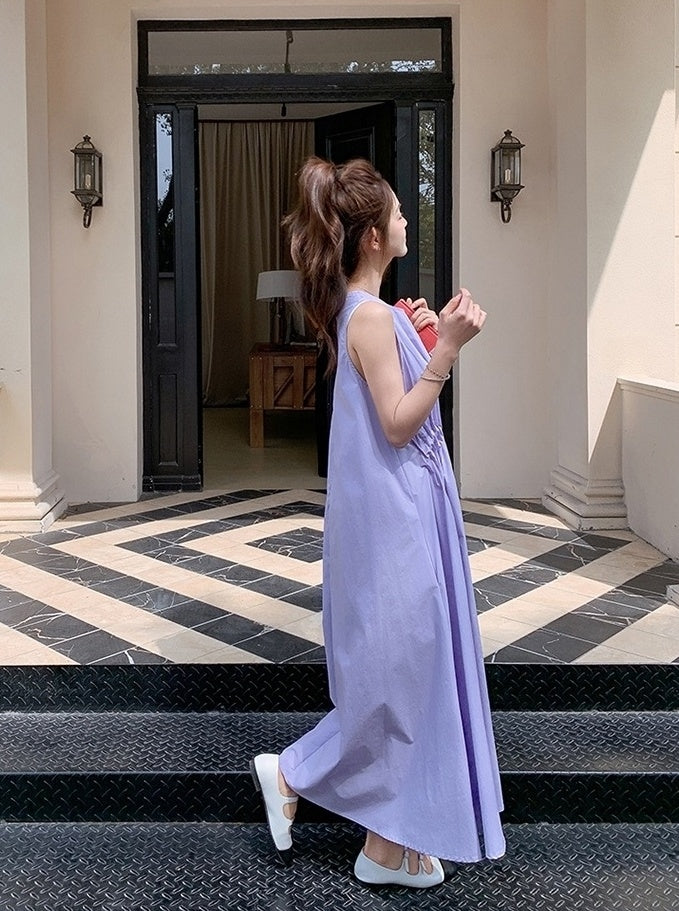Sleeveless Pleated Maxi Dress Elegant Summer Style