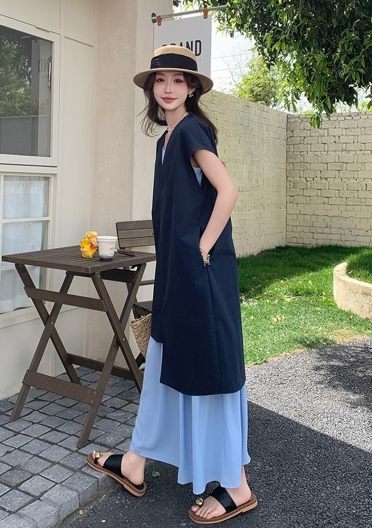 Sleeveless Shirt Dress Fashion Casual Two Piece Set