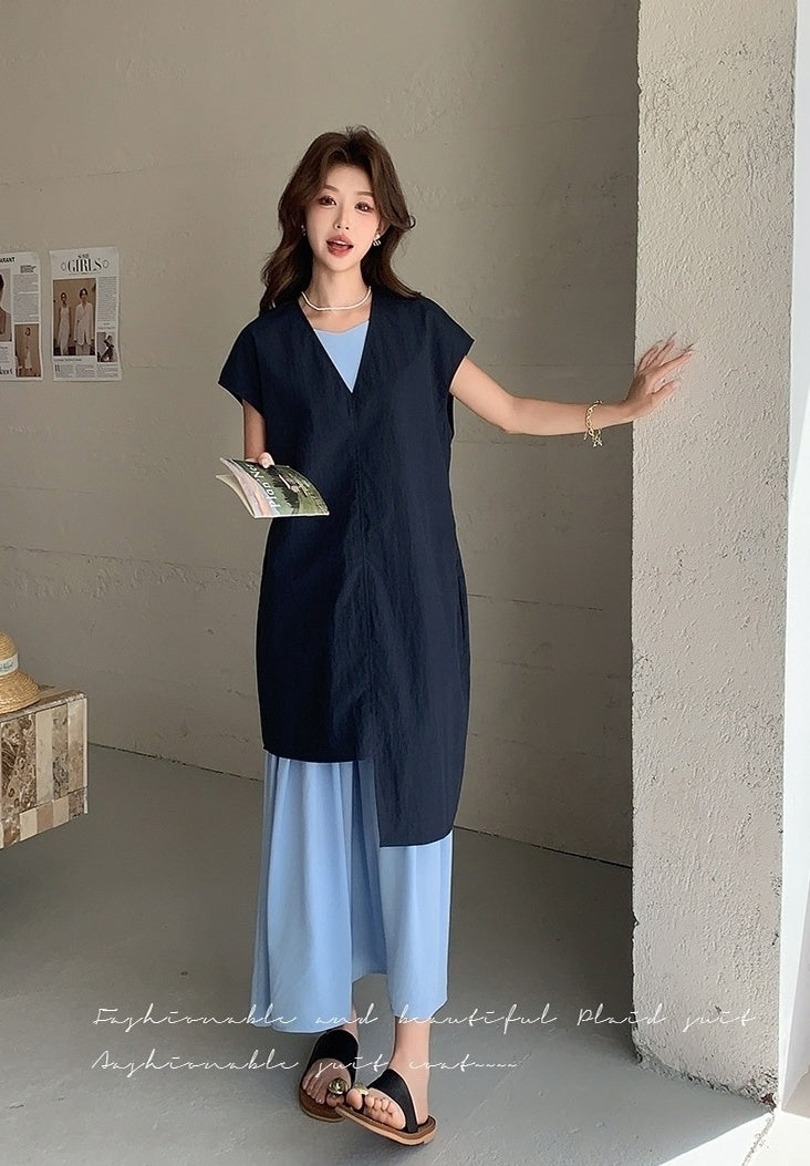 Sleeveless Shirt Dress Fashion Casual Two Piece Set
