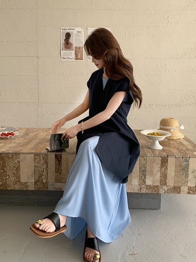 Sleeveless Shirt Dress Fashion Casual Two Piece Set
