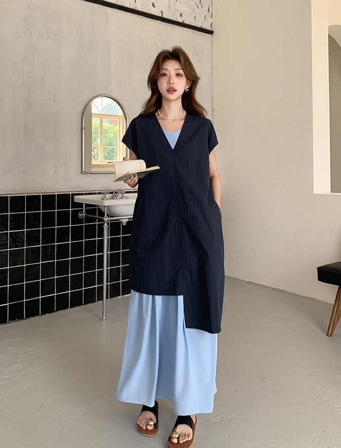 Sleeveless Shirt Dress Fashion Casual Two Piece Set