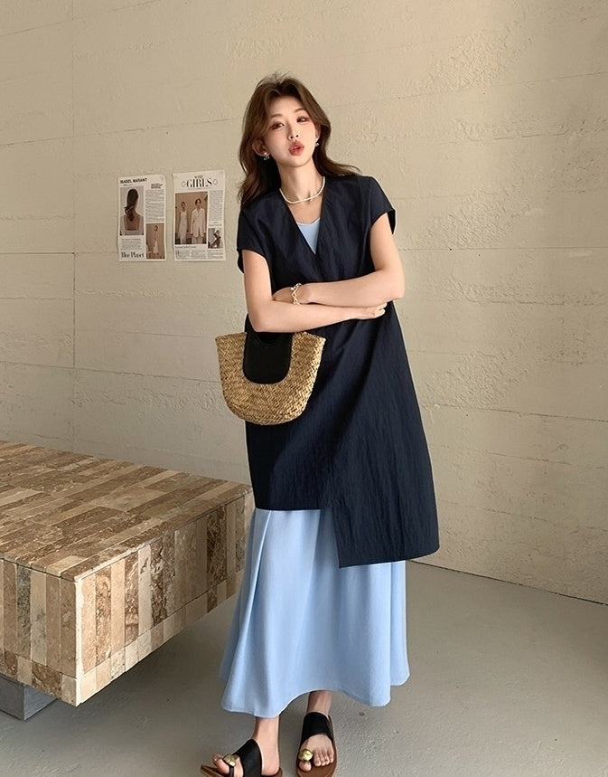 Sleeveless Shirt Dress Fashion Casual Two Piece Set