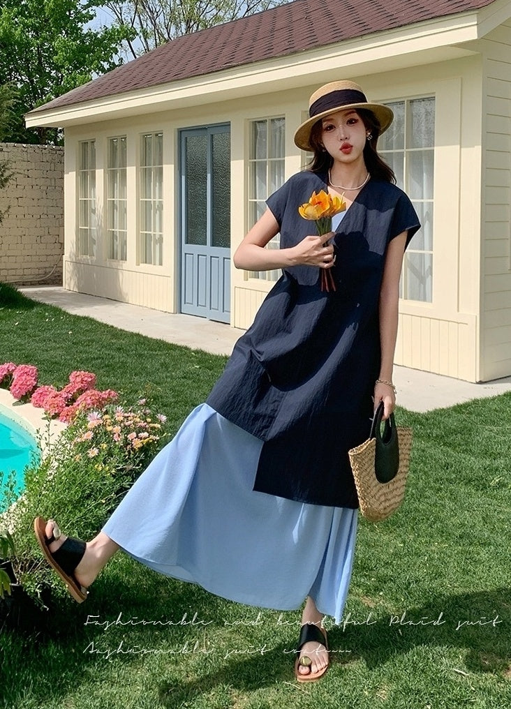 Sleeveless Shirt Dress Fashion Casual Two Piece Set