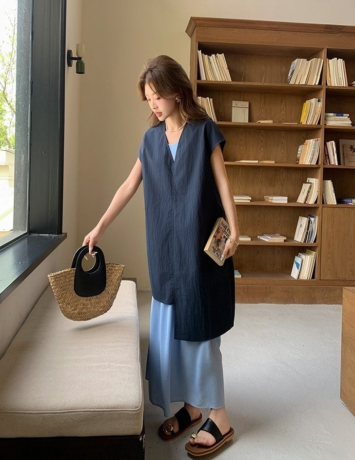 Sleeveless Shirt Dress Fashion Casual Two Piece Set