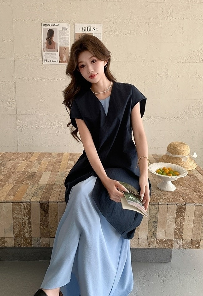 Sleeveless Shirt Dress Fashion Casual Two Piece Set