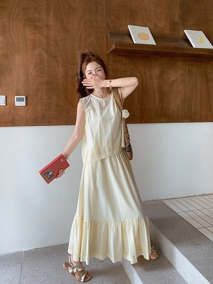 Sleeveless Vest And Skirt Set Summer French Style