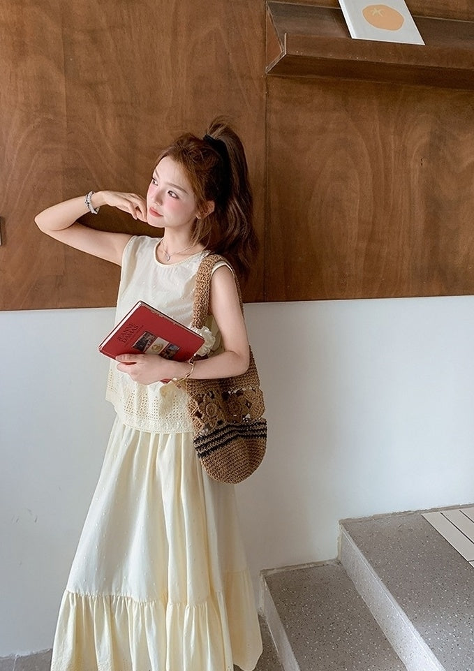 Sleeveless Vest And Skirt Set Summer French Style