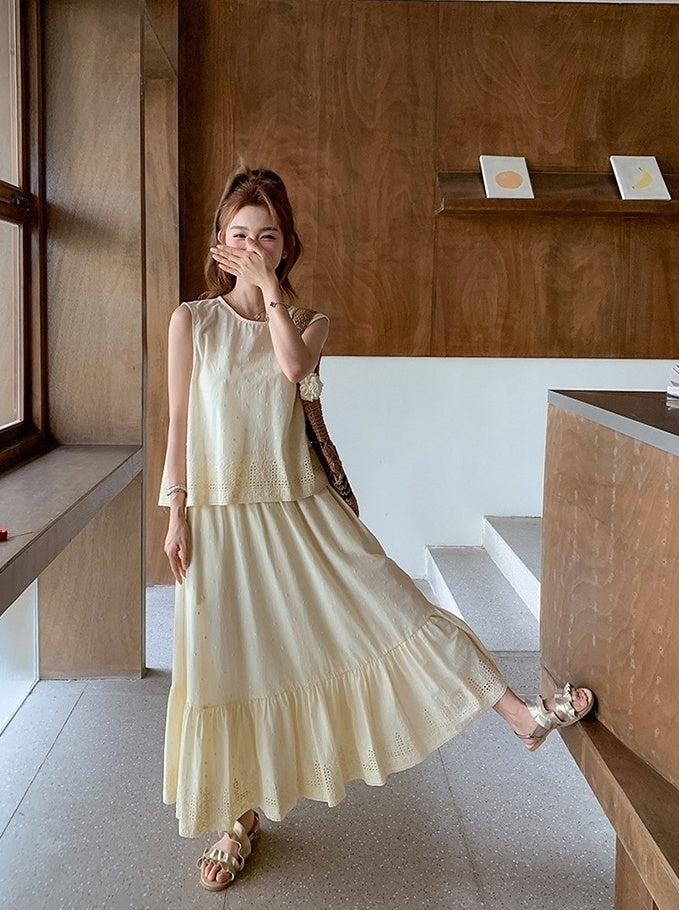 Sleeveless Vest And Skirt Set Summer French Style