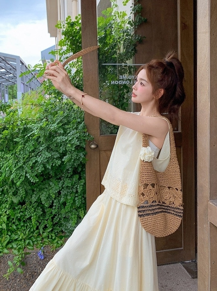 Sleeveless Vest And Skirt Set Summer French Style