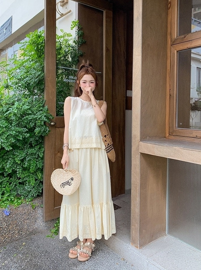 Sleeveless Vest And Skirt Set Summer French Style