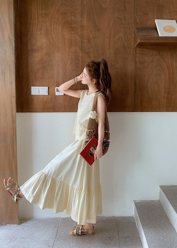 Sleeveless Vest And Skirt Set Summer French Style