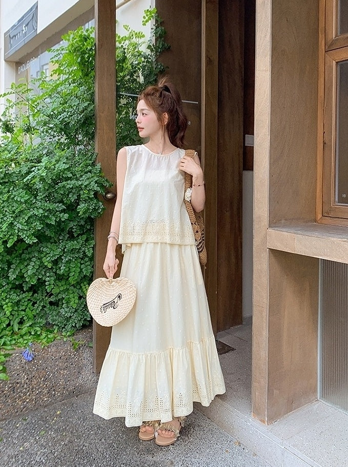 Sleeveless Vest And Skirt Set Summer French Style