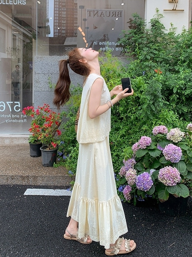 Sleeveless Vest And Skirt Set Summer French Style
