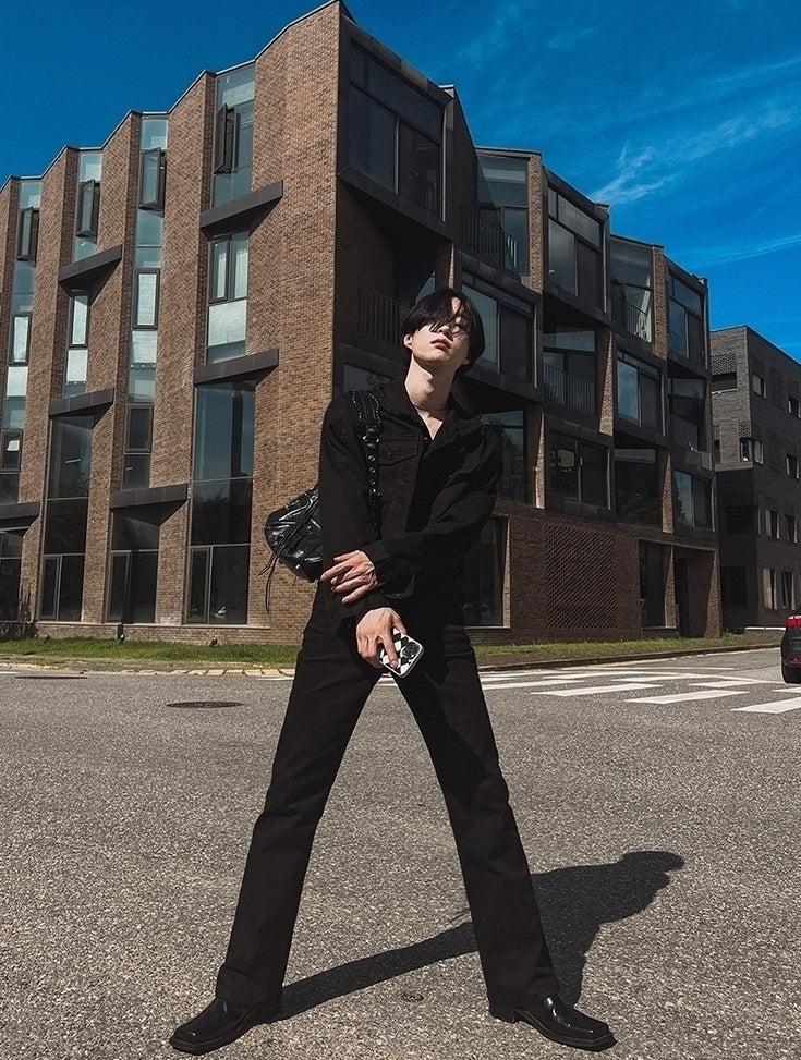 Slim Fit Flared Black Denim Commuter Pants