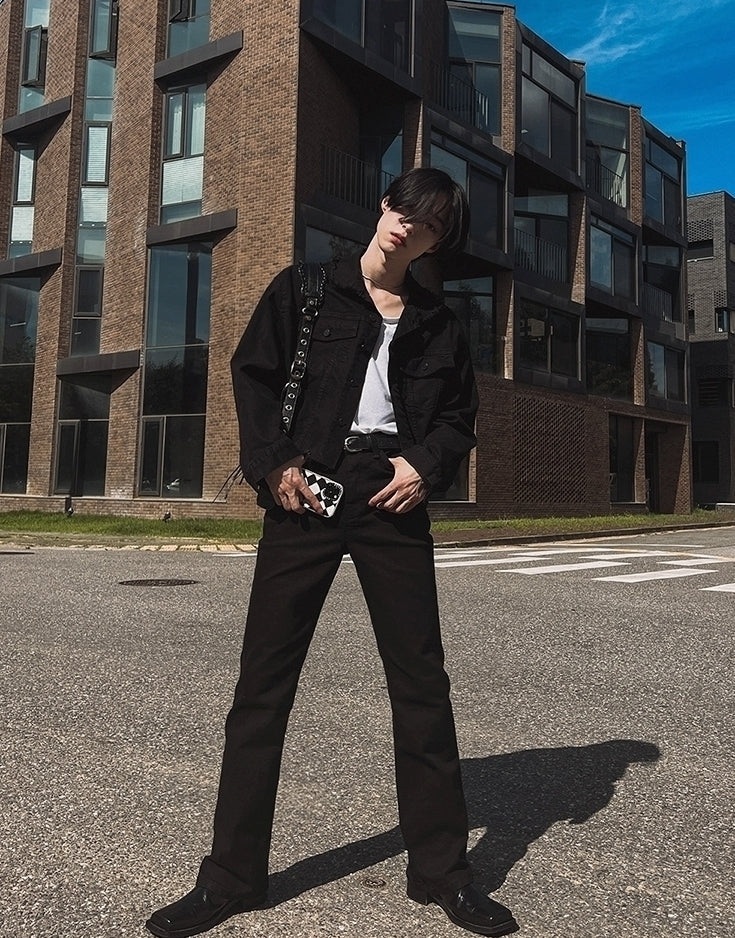 Slim Fit Flared Black Denim Commuter Pants