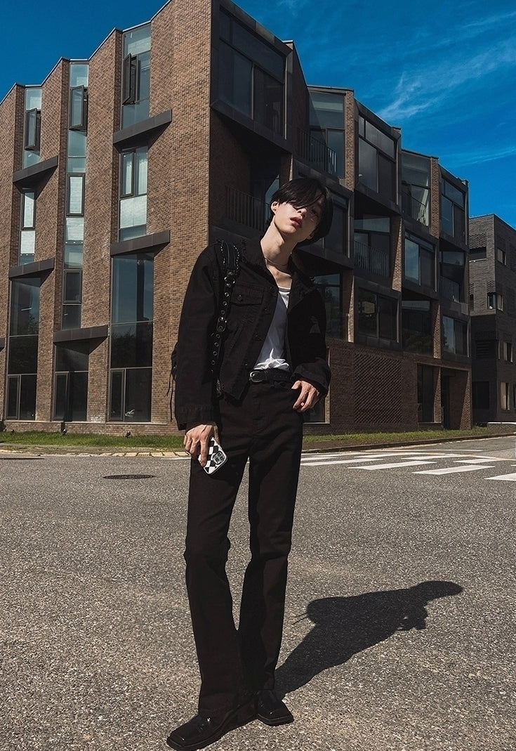 Slim Fit Flared Black Denim Commuter Pants