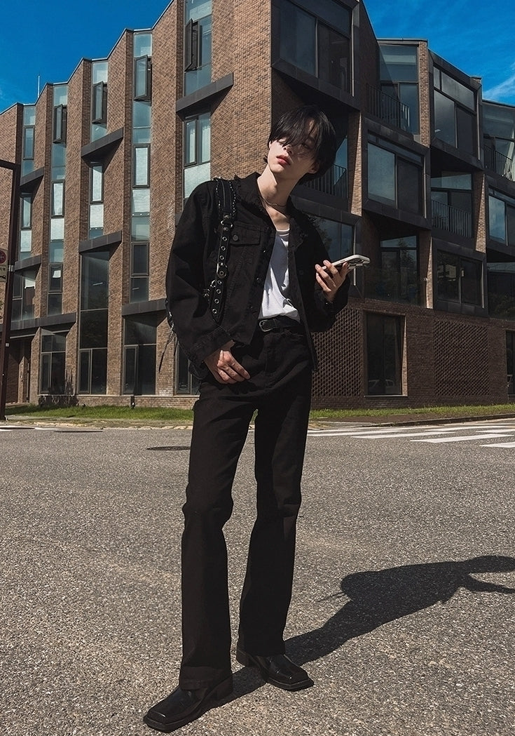Slim Fit Flared Black Denim Commuter Pants