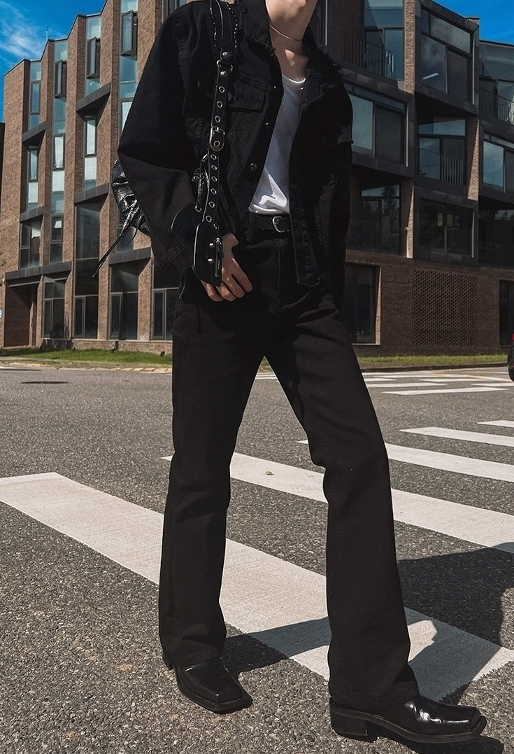 Slim Fit Flared Black Denim Commuter Pants