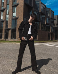 Slim Fit Flared Black Denim Commuter Pants